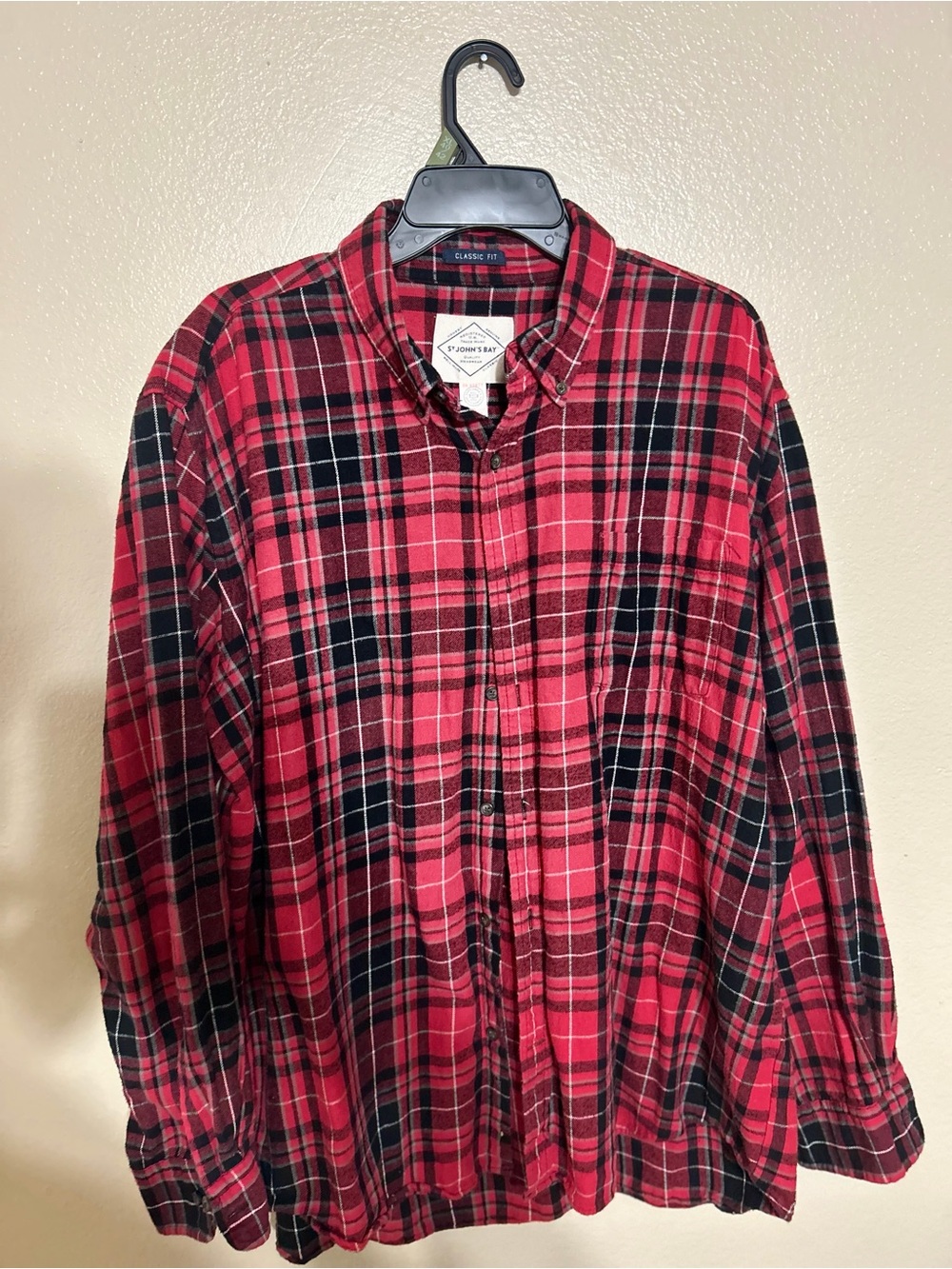 St. John's Bay Red Plaid Button-Down Flannel Shirt